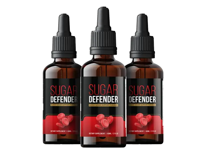 Three bottles of Sugar Defender blood sugar support drops, most popular pack